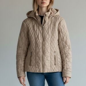 Ela Quilted Hooded Jacket - Cream
